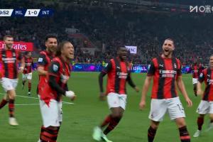 莫雷拉助攻双响！拉比奥特抢点破门，米兰10分钟2-0领先国米
